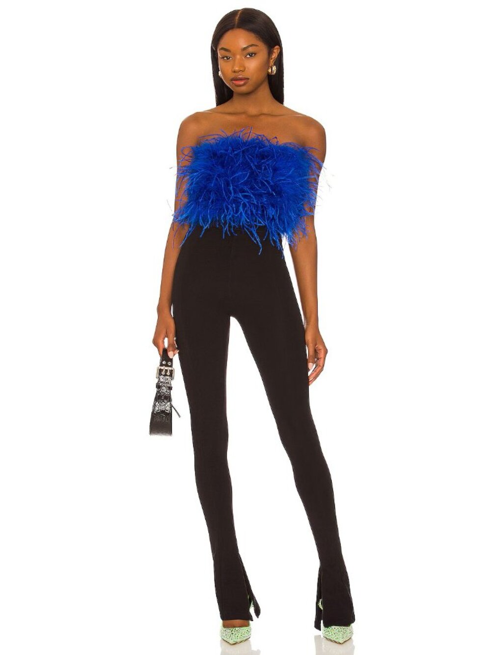 ๐ฅCHIC SEXY GLAM!๐ฅLAMARQUE x REVOLVE ZAINA COBALT LUXURIOUS OSTRICH FEATHER TOP - Picture 5 of 15